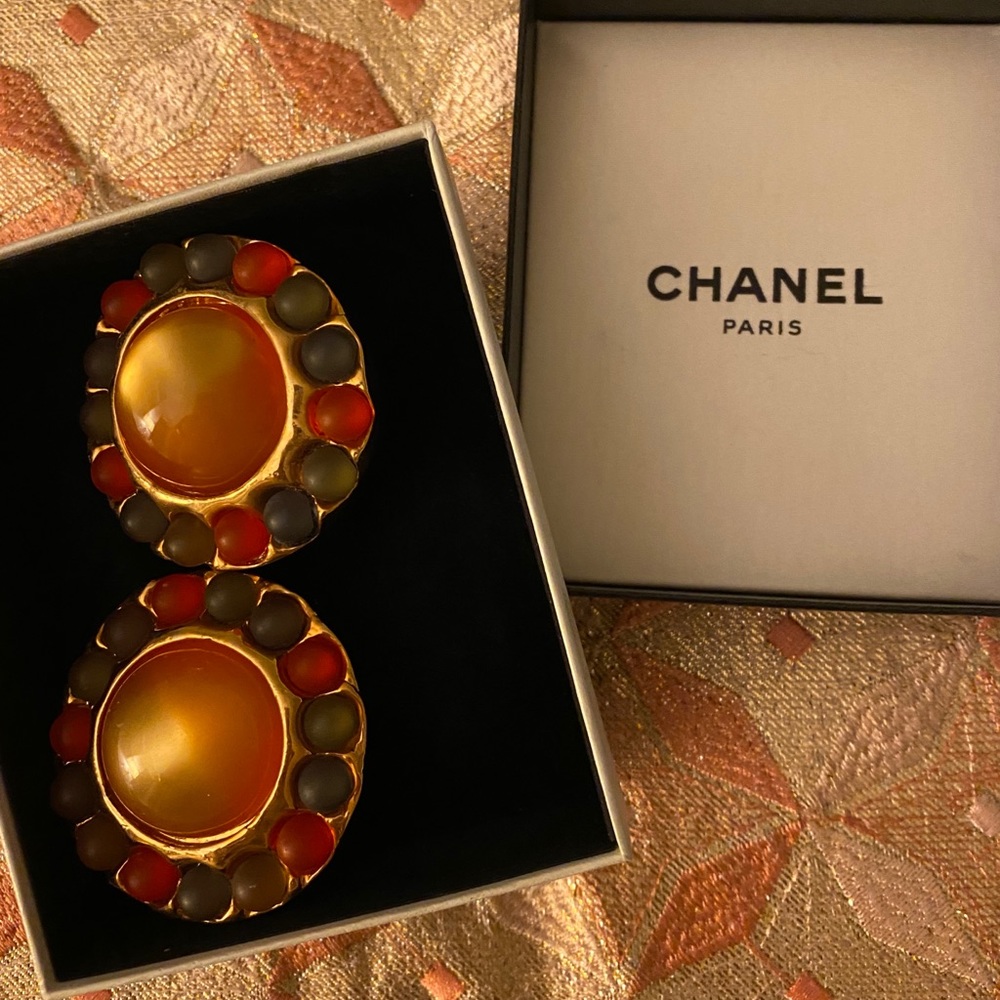 CHANEL Gold & Multicolor Cabochon Earrings